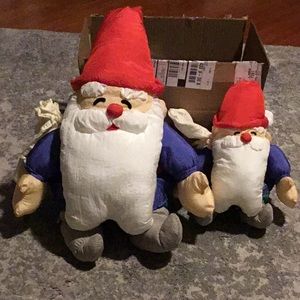 Vintage SANTA CLAUSES Nylon Plush Stuffed  J.S. International 24" and 9” Seated